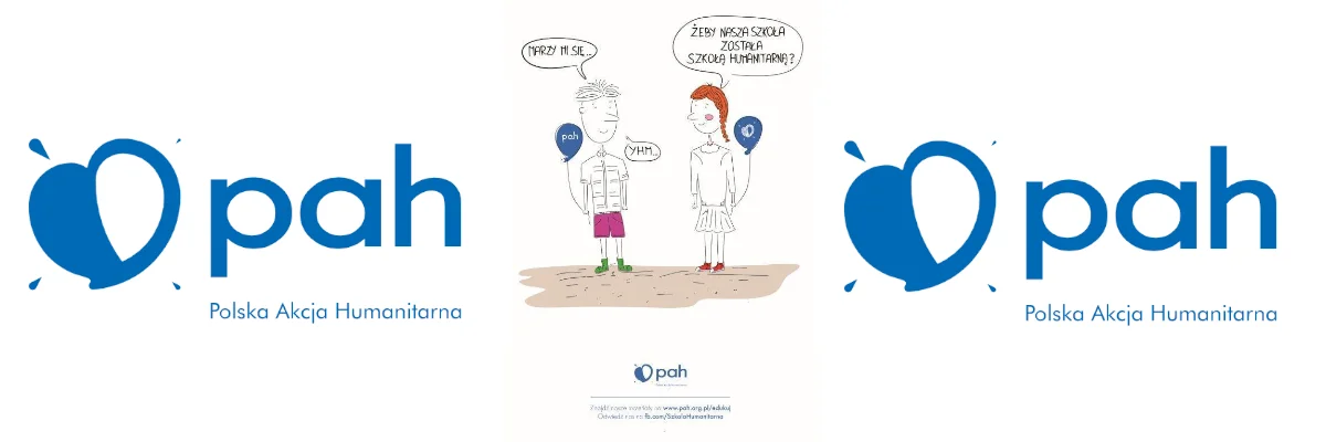 Logotypy Polskiej Akcji Humanitarnej i programu Szkoła Humanitarna