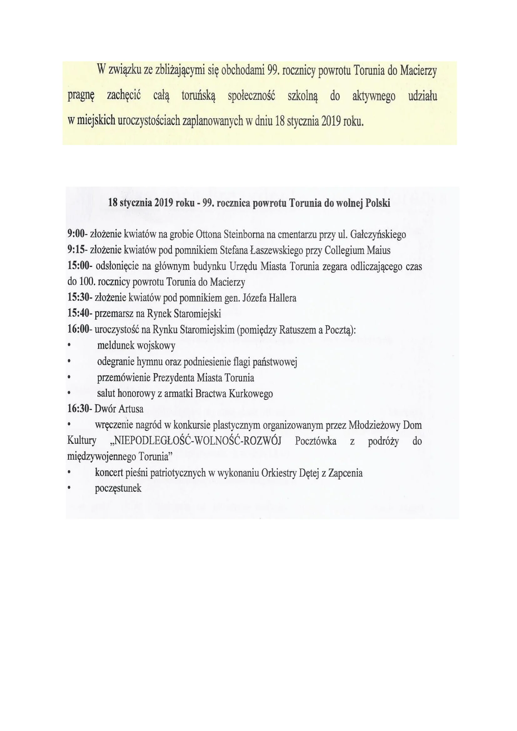 99 rocznica powrotu Torunia do wolnej Polski
