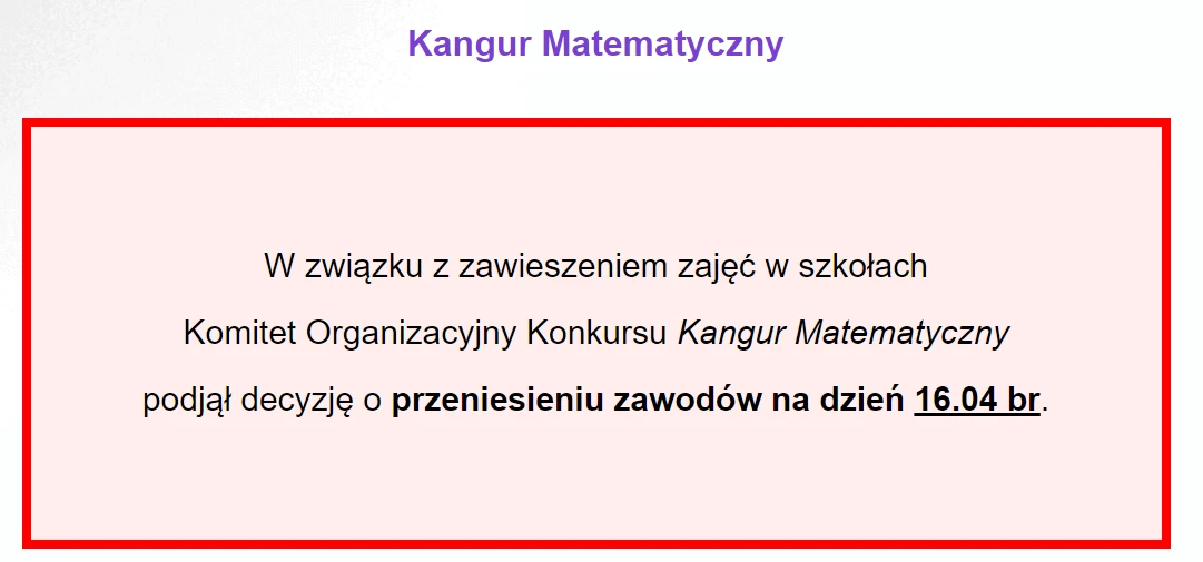 Kangur Matematyczny - termin przeniesiony